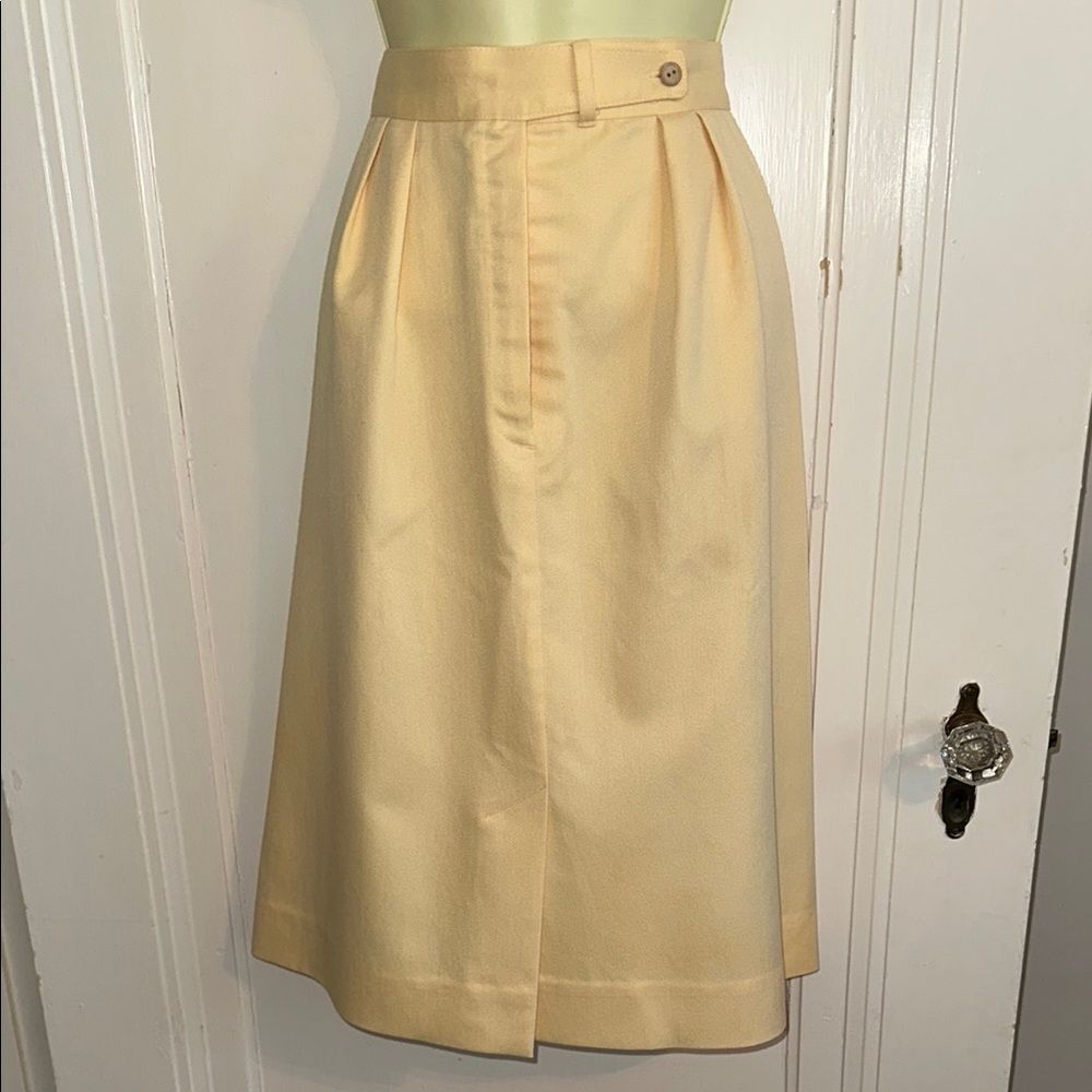 Vintage 70s/80s Koret light yellow pleat front straight knee length skirt